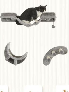 Plush Wall-Mounted Cat Climbing Shelf - Gray